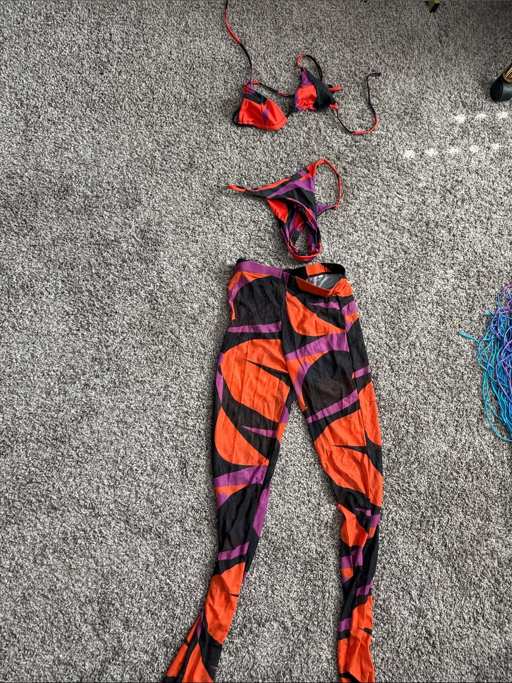Vibrant Orange, Purple & Black Two-Piece Set
